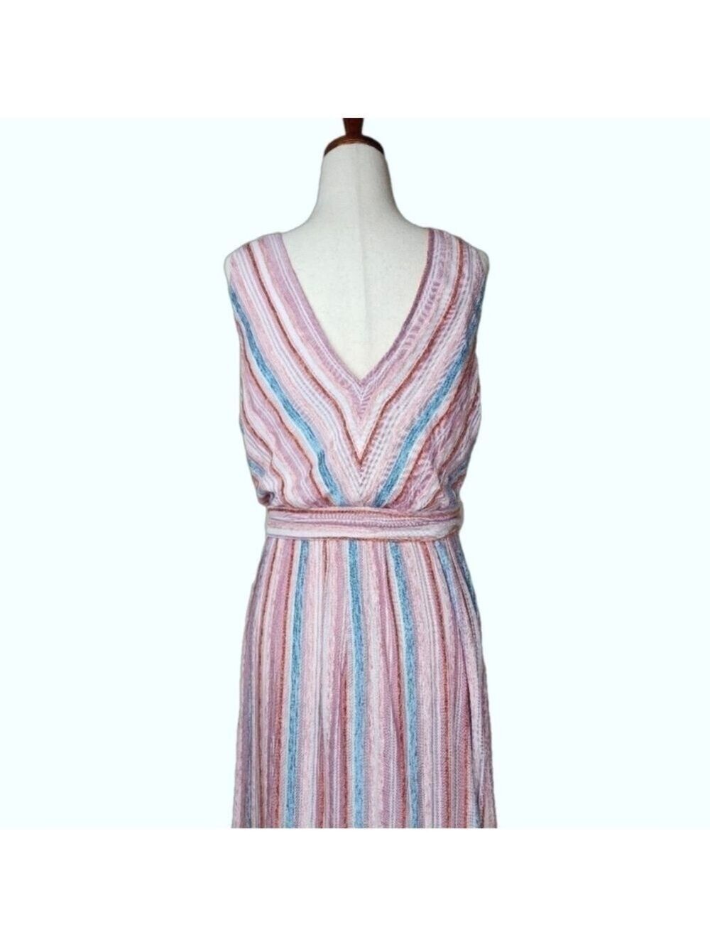 Sleeveless Striped Tiered Wrap Style Belted Velvet Maxi Dress w Pockets 8 - Picture 8 of 13